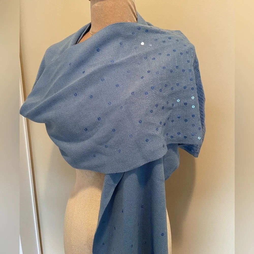 DG 2 by Diane Gilman Light Blue Knit Wrap with Sequins